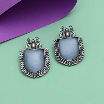 Grey color monalisa stone oxidised earrings 1