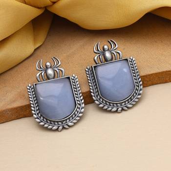 Grey color monalisa stone oxidised earrings 2