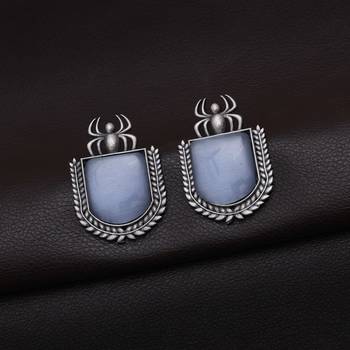 Grey color monalisa stone oxidised earrings 3