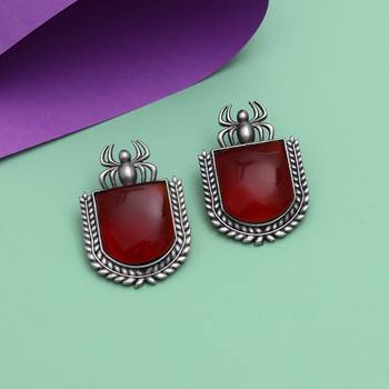 Maroon color monalisa stone oxidised earrings 1