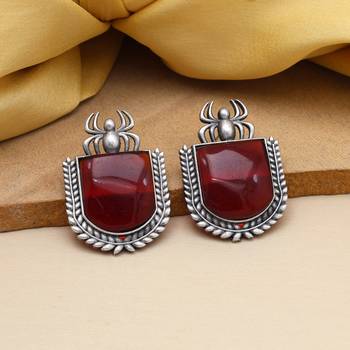 Maroon color monalisa stone oxidised earrings 2