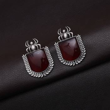 Maroon color monalisa stone oxidised earrings 3