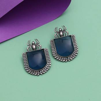 Blue color monalisa stone oxidised earrings 1