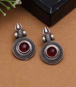 Maroon color monalisa stone oxidised earrings