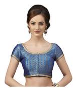 Royal Blue Brocade Short Sleeves Padded Readymade Saree Blouse