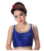 Royal Blue Plain Dupion Silk Golden LacePadded sleeveless Readymade Saree Blouse