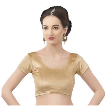 Velvet Gold Short Sleeves Stretchable Readymade Saree Blouse 1