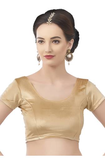 Velvet Gold Short Sleeves Stretchable Readymade Saree Blouse