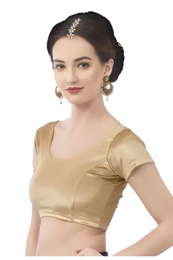 Velvet Gold Short Sleeves Stretchable Readymade Saree Blouse