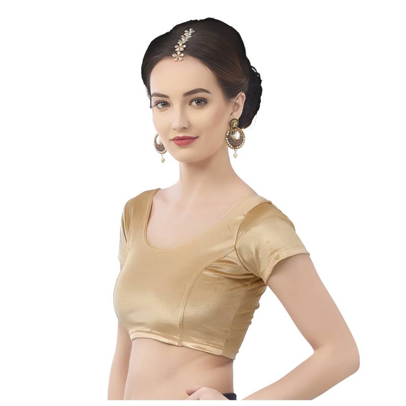 Velvet Gold Short Sleeves Stretchable Readymade Saree Blouse