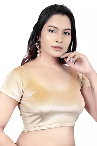 Velvet Gold Short Sleeves Stretchable Readymade Saree Blouse