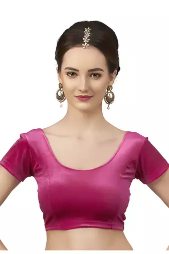 Velvet Rani Short Sleeves tStretchable Readymade Saree Blouse