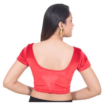 Velvet  Red Short Sleeves tStretchable Readymade Saree Blouse 4