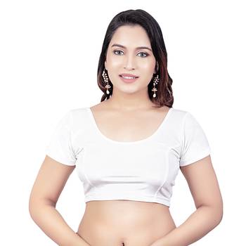 Velvet White Short Sleeves tStretchable Readymade Saree Blouse 1