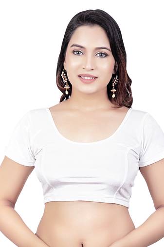 Velvet White Short Sleeves tStretchable Readymade Saree Blouse