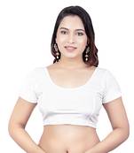 Velvet White Short Sleeves tStretchable Readymade Saree Blouse