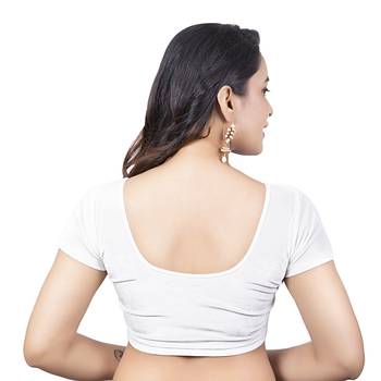 Velvet White Short Sleeves tStretchable Readymade Saree Blouse 2