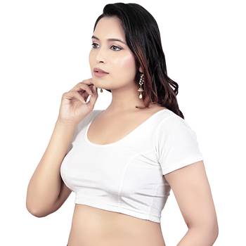 Velvet White Short Sleeves tStretchable Readymade Saree Blouse 3