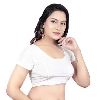 Velvet White Short Sleeves tStretchable Readymade Saree Blouse 4