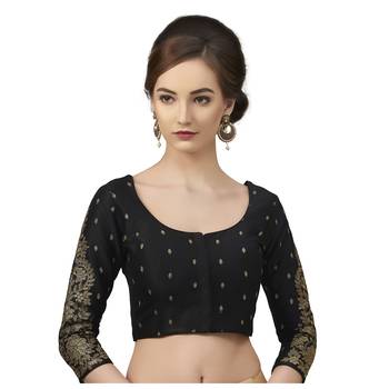 Silk Georgette Black Embroidered 3/4 Sleeves Readymade Saree Blouse 1