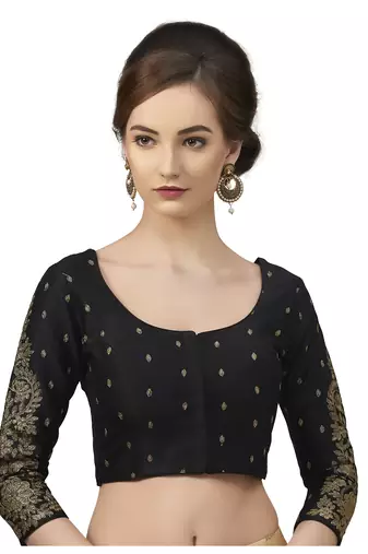 Silk Georgette Black Embroidered 3/4 Sleeves Readymade Saree Blouse