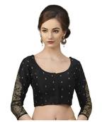 Silk Georgette Black Embroidered 3/4 Sleeves Readymade Saree Blouse