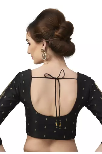 Silk Georgette Black Embroidered 3/4 Sleeves Readymade Saree Blouse