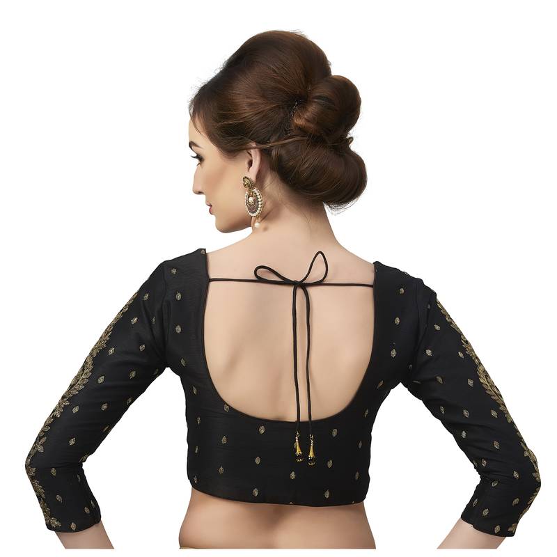 Silk Georgette Black Embroidered 3/4 Sleeves Readymade Saree Blouse