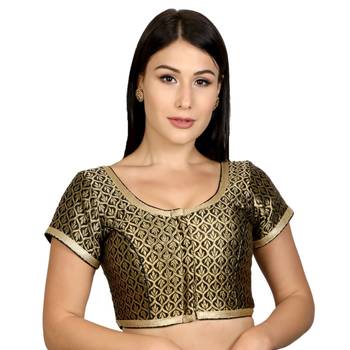 Black BrocadeShort Sleeves Padded Readymade Saree Blouse 1