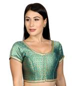 GreenBrocade Short Sleeves Padded Readymade Saree Blouse