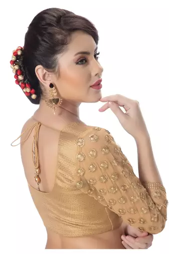 Brocade 3/4th Net Embroidery Sleeves  Padded Readymade Saree Blouse