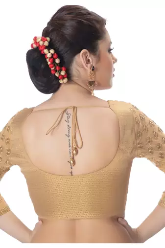 Brocade 3/4th Net Embroidery Sleeves  Padded Readymade Saree Blouse