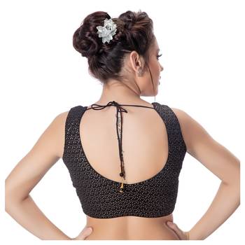 Black  V Neck Tikkli Work CottonPadded Sleeveless Readymade Saree Blouse 3