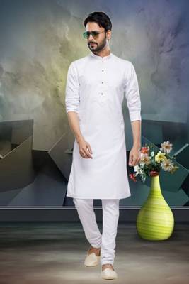 Men's off white plain kurta pajama 1
