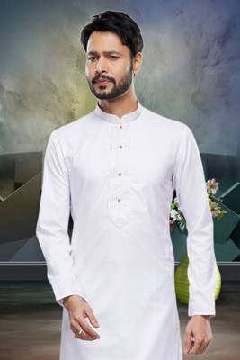 Men's off white plain kurta pajama 3