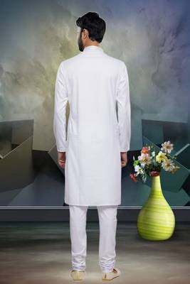 Men's off white plain kurta pajama 4