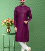Men's magenta plain kurta pajama