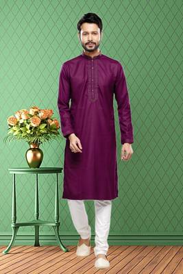 Men's magenta plain kurta pajama 2
