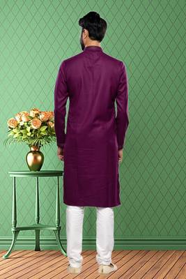 Men's magenta plain kurta pajama 4