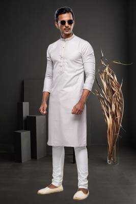 Men's light grey plain kurta pajama 1