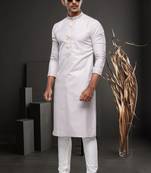 Men's light grey plain kurta pajama