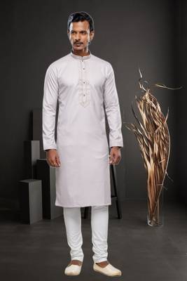 Men's light grey plain kurta pajama 2