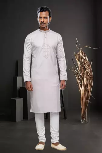 Men's light grey plain kurta pajama