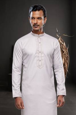 Men's light grey plain kurta pajama 3