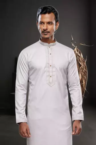 Men's light grey plain kurta pajama