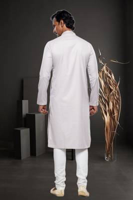 Men's light grey plain kurta pajama 4