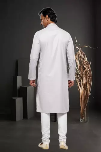Men's light grey plain kurta pajama