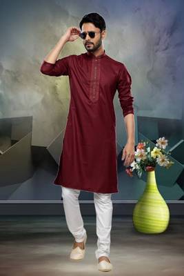 Men's maroon plain kurta pajama 1
