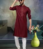 Men's maroon plain kurta pajama