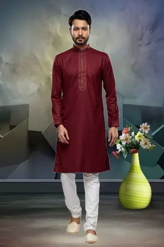 Men's maroon plain kurta pajama